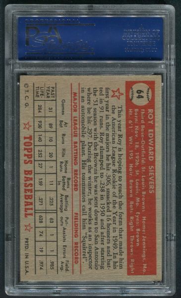 1952 Topps #64 Roy Sievers Red Back PSA 7 NM