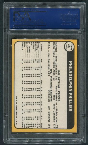 1968 Topps #477 Phillies Team PSA 9 MINT