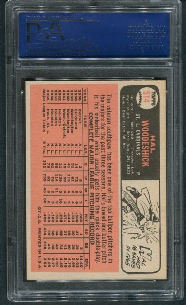 1966 Topps #514 Hal Woodeshick PSA 9 MINT