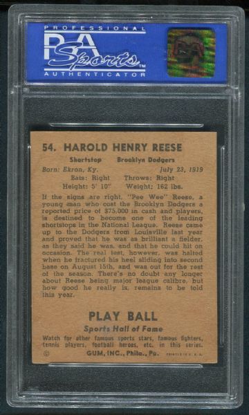 1941 Playball #54 Pee Wee Reese PSA 8 (OC) NM-MT