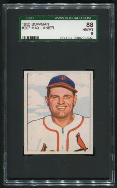 1950 Bowman #207 Max Lanier SGC 88 NM-MT 8