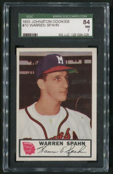 1953 Johnston Cookies #10 Warren Spahn SGC 84 NM 7