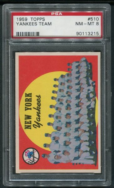 1959 Topps #510 New York Yankees Team PSA 8 NM-MT