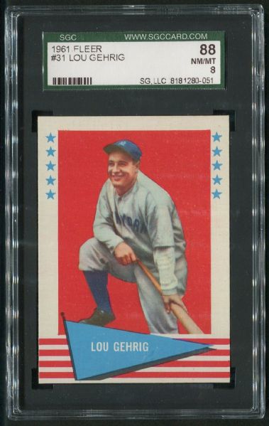 1961 Fleer #31 Lou Gehrig SGC 88 NM-MT 8