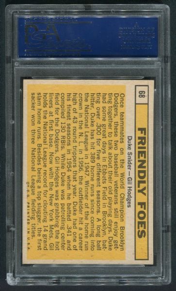 1963 Topps #68 Friendly Foes w/ Snider & Hodges PSA 7 NM