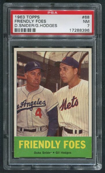 1963 Topps #68 Friendly Foes w/ Snider & Hodges PSA 7 NM