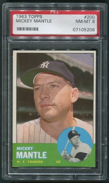 1963 Topps #200 Mickey Mantle PSA 8 NM-MT