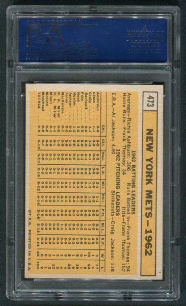 1963 Topps #473 New York Mets Team PSA 7 NM