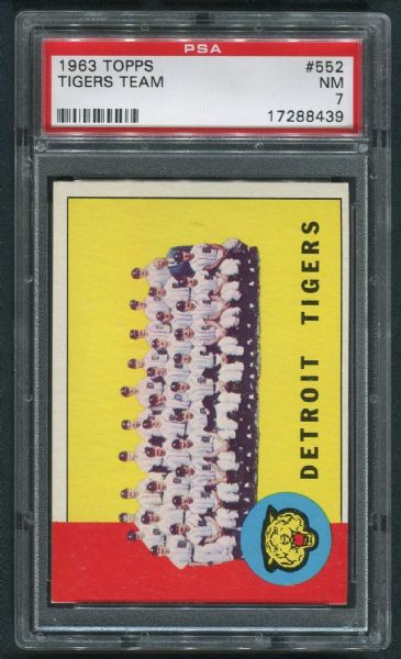 1963 Topps #552 Detroit Tigers Team PSA 7 NM