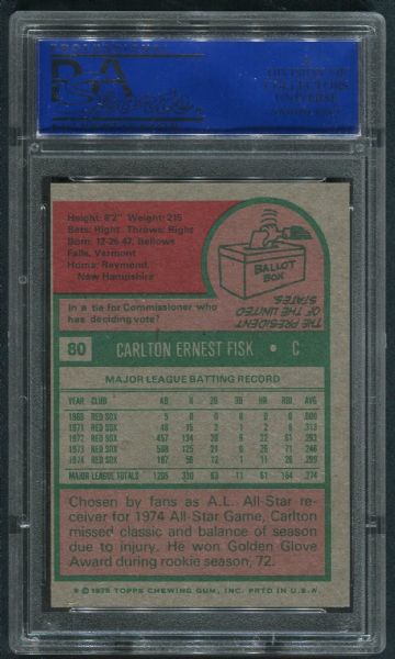 1975 Topps #80 Carlton Fisk PSA 9 MINT