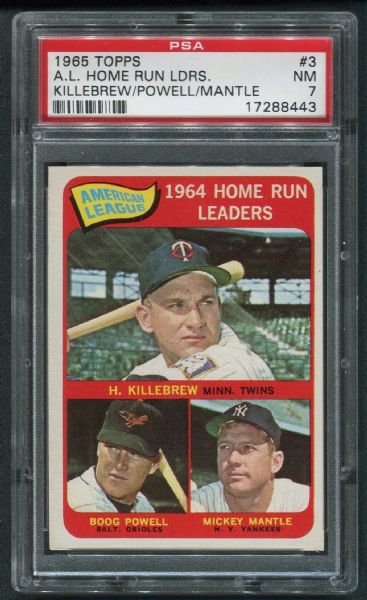 1965 Topps #3 A.L. Home Run Leaders w/ Mantle PSA 7 NM