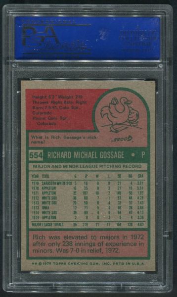 1975 Topps #554 Rich Goose Gossage PSA 9 MINT