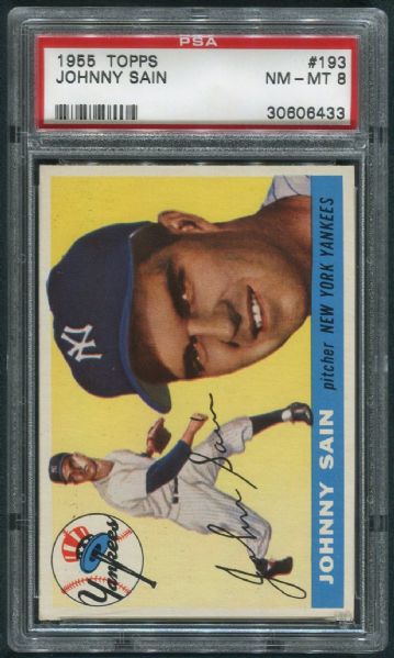 1955 Topps #193 Johnny Sain PSA 8 NM-MT