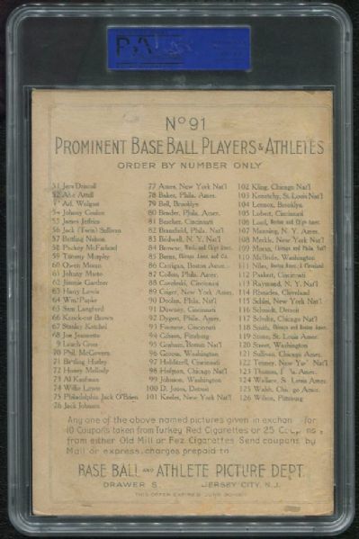 1911 T3 Turkey Red #91 Tom Downey PSA 2 Good