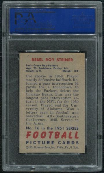 1951 Bowman #16 Rebel Roy Steiner PSA 8 NM-MT