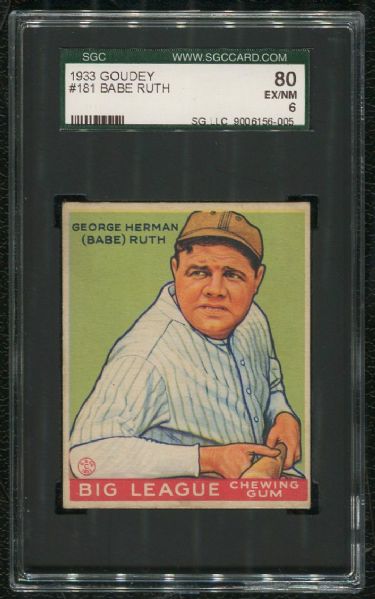 1933 Goudey #181 Babe Ruth SGC 80 EX-MT 6