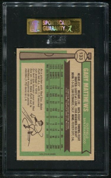 1976 O-Pee-Chee #133 Gary Mathews SGC 98 GEM MINT 10