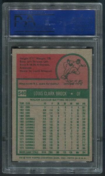 1975 Topps #540 Lou Brock PSA 9 MINT