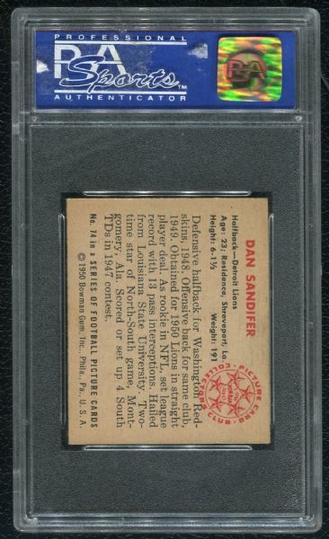 1950 Bowman #74 Dan Sandifer PSA 8 NM-MT