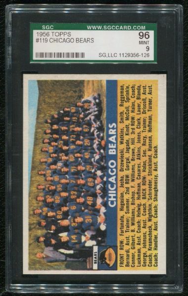 1956 Topps #119 Chicago Bears Team SGC 96 MINT 9