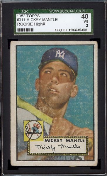 1952 Topps #311 Mickey Mantle Rookie SGC 40 VG 3