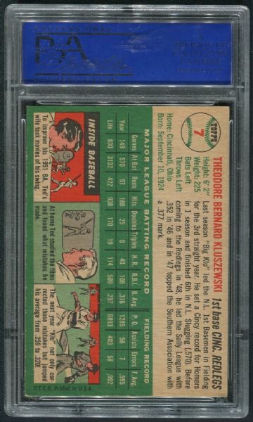 1954 Topps #7 Ted Kluszewski PSA 8 NM-MT