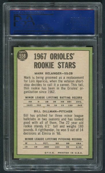 1967 Topps #558 Orioles Rookies w/ Belanger PSA 9 MINT