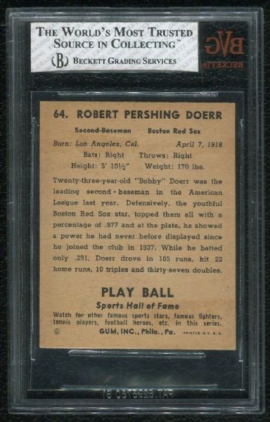 1941 Play Ball #64 Bobby Doerr BVG 7 NM