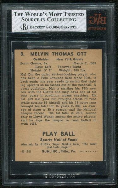 1941 Play Ball #8 Mel Ott BVG 5.5 EX+