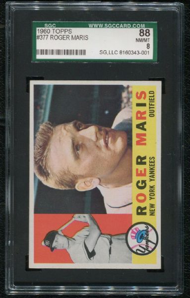 1960 Topps #377 Roger Maris SGC 88 NM-MT 8