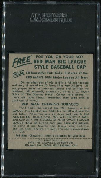 1954 Red Man Tobacco NL-25 Willie Mays SGC 80 EX-MT 6