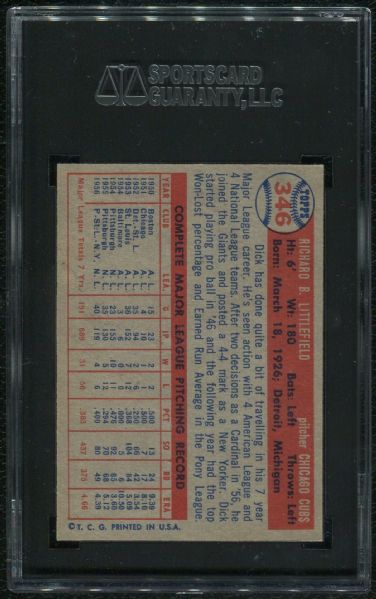 1957 Topps #346 Dick Littlefield SGC 92 NM-MT+ 8.5