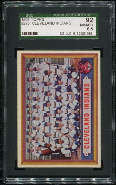 1957 Topps #275 Cleveland Indians SGC 92 NM-MT+ 8.5