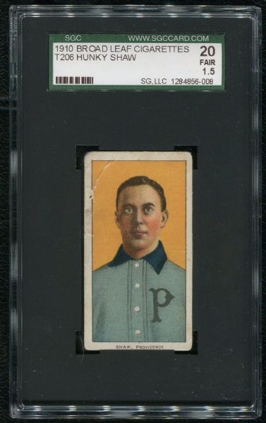 1910 Broad Leaf Cigarettes T206 Hunky Shaw SGC 20 Fair 1.5