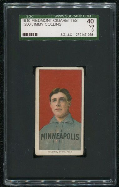 1910 Piedmont Cigarettes T206 Jimmy Collins SGC 40 VG 3