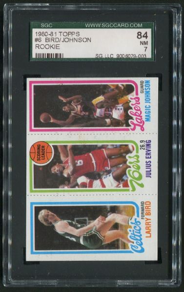 1980-81 Topps #6 Larry Bird Julius Erving Magic Johnson Rookie SGC 84 NM 7