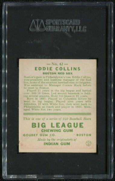 1933 Goudey #42 Eddie Collins SGC 80 EX-MT 6