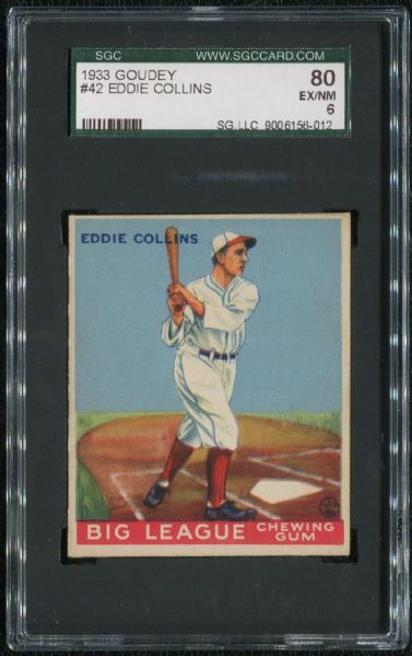 1933 Goudey #42 Eddie Collins SGC 80 EX-MT 6