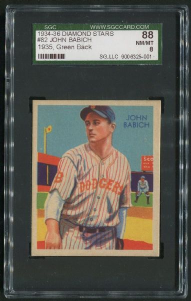 1935 Diamond Stars #82 John Babich SGC 88 NM-MT 8