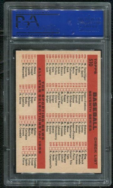 1959 Topps #510 New York Yankees Team PSA 8 NM-MT