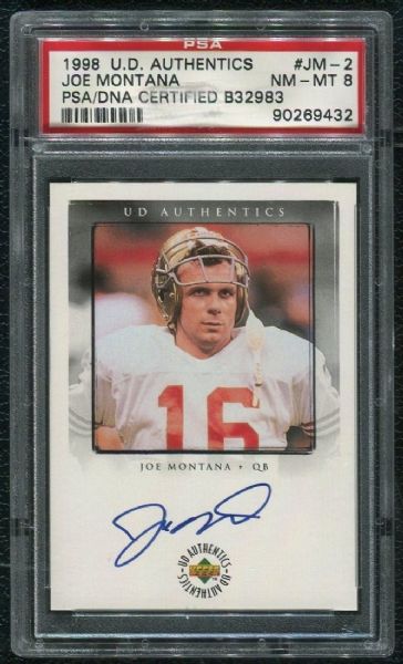 1998 UD Authentics #JM-2 Joe Montana Autograph PSA/DNA 8 NM-MT