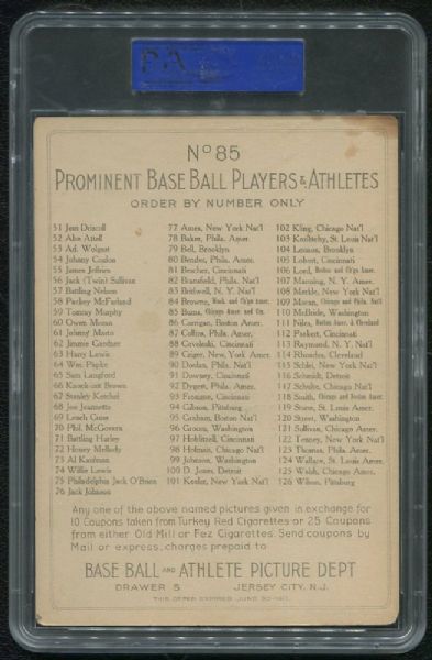 1911 T3 Turkey Red #85 Bill Burns PSA 4 VG-EX 