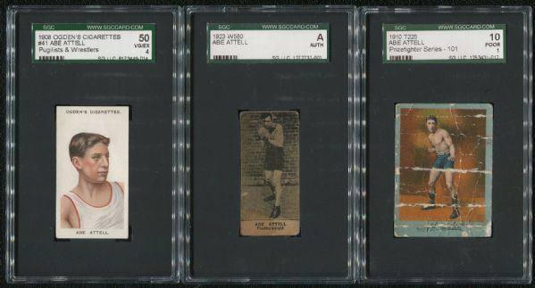 Abe Attell Lot of 3 SGC Graded w/ W580, T225, and Ogdens