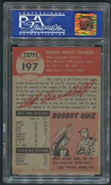 1953 Topps #197 Del Crandall PSA 8 NM-MT