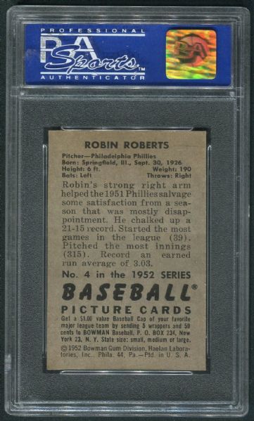 1952 Bowman #4 Robin Roberts PSA 8 NM-MT