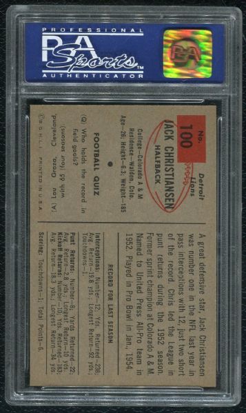 1954 Bowman #100 Jack Christiansen PSA 8 NM-MT