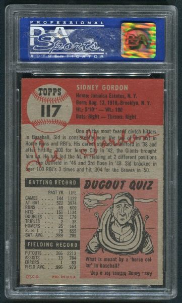 1953 Topps #117 Sid Gordon PSA 8 NM-MT