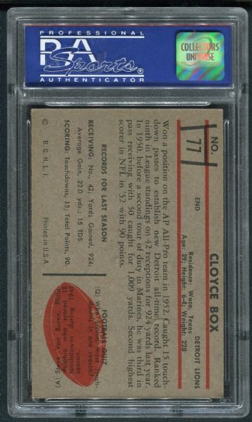 1953 Bowman #77 Cloyce Box PSA 8 NM-MT