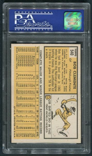 1963 Topps #540 Bob Clemente PSA 8 NM-MT