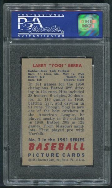 1951 Bowman #2 Yogi Berra PSA 7 NM